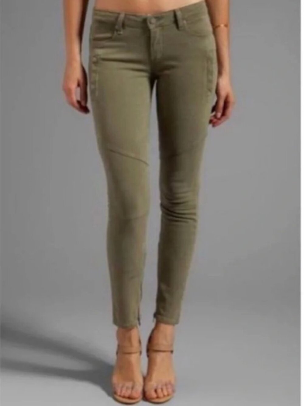 Paige Marley Army Green Moto Zippered Leg Mid Rise Skinny Leg Jeans size 29